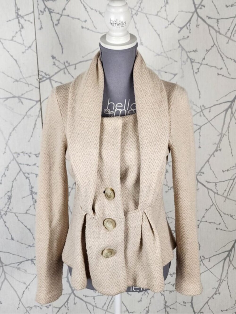 Sleeping on Snow Chevron Wool Cotton Blend Pleated Sweater Jacket